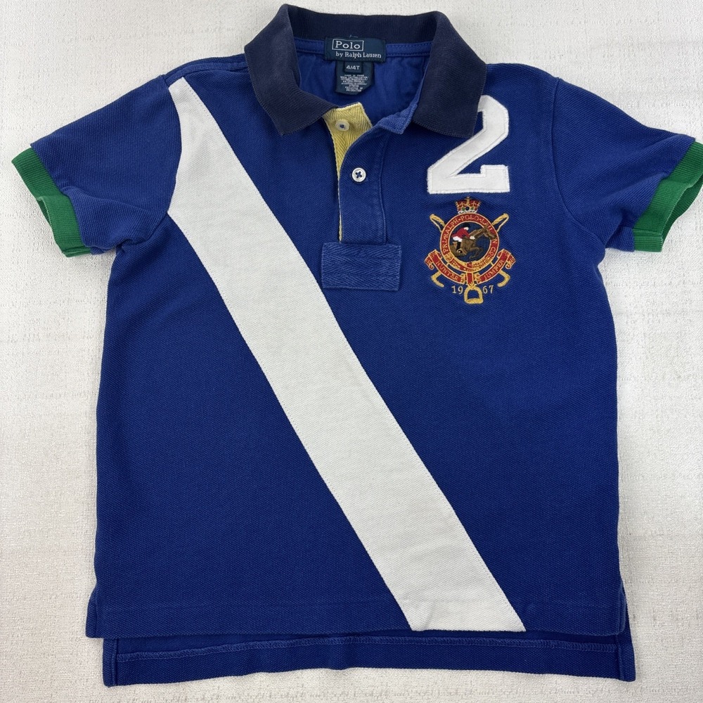 Polo Ralph Lauren Boy Size 4T Polo Rugby Shirt Crest Logo Color Block‎ Blue